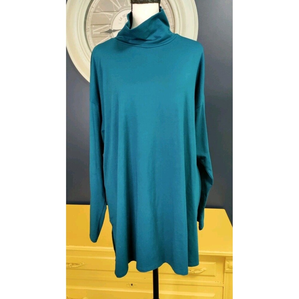 J. Jill Luxe Supima High-Low Turtleneck Tunic Size XL Rich Teal Top EUC